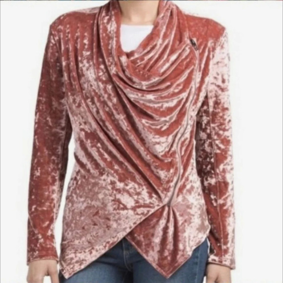Blank NYC Pink Velvet Asymmetric Zip Blazer - Picture 1 of 7